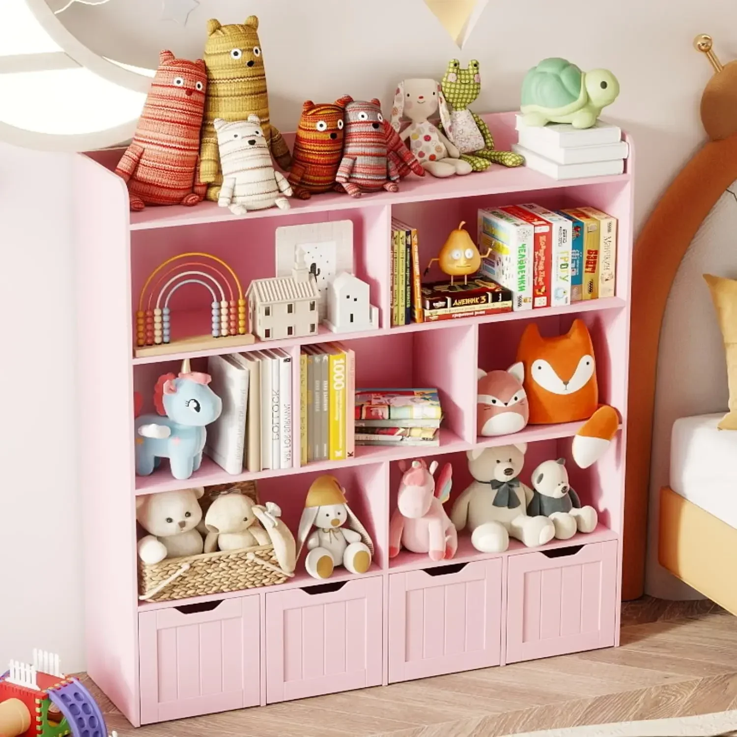 Kids Toys Drawers - Kinderspielzeug-Aufbewahrungsschrank mit Beweglichen Schubladen, Offenen Regalen,